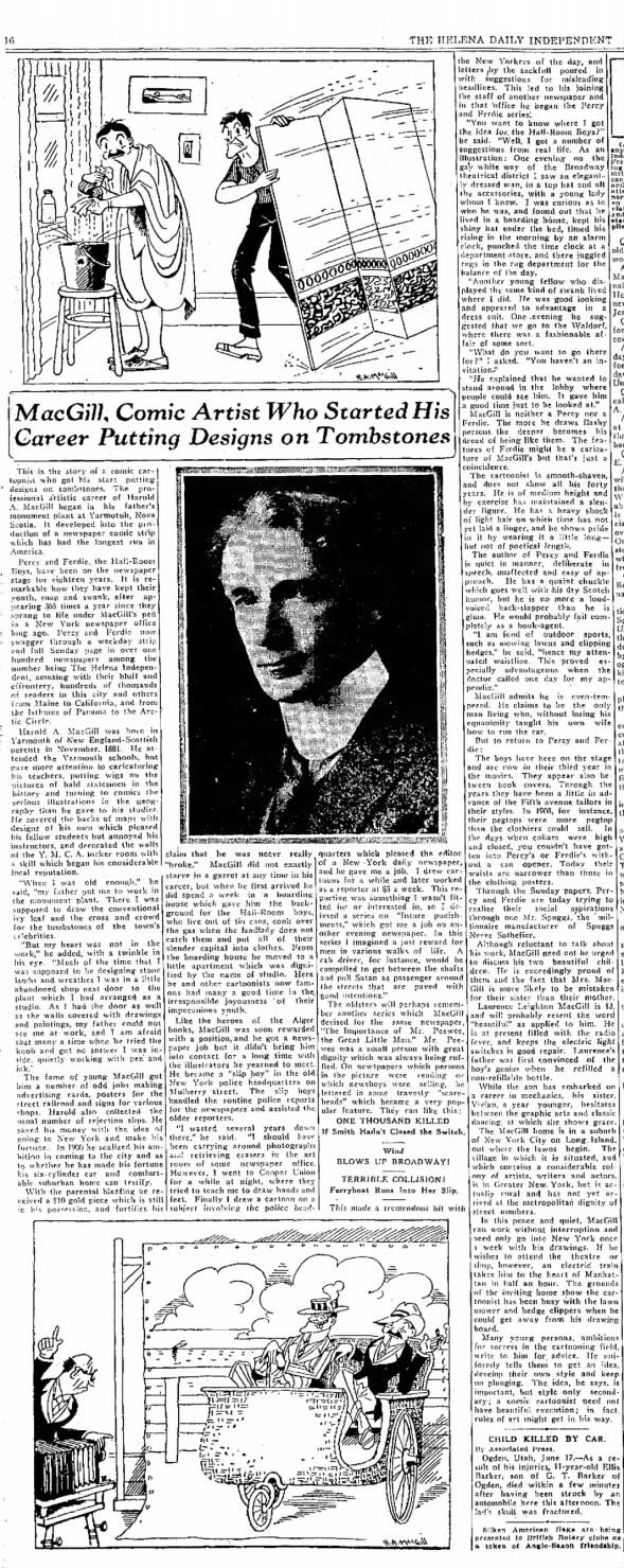 Harold Arthur MacGill, Comic Cartoonist